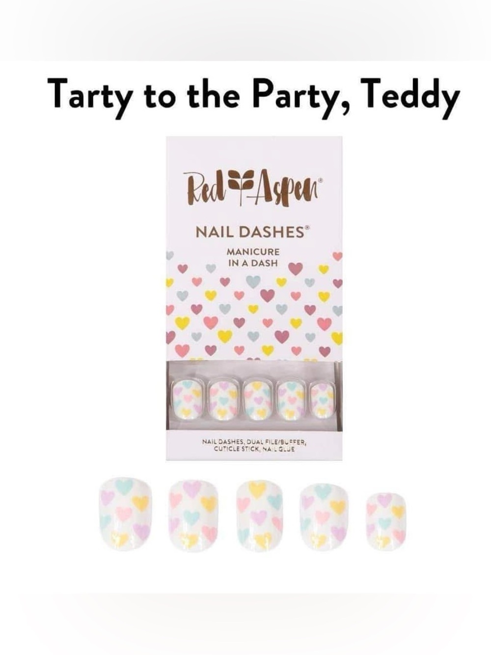 NIB Red Aspen Tarty to the Party, Teddy Press-On Nail Dashes